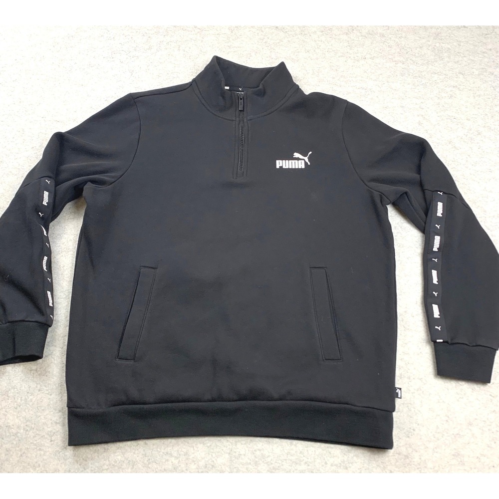 Puma Quarter Zip Pullover Mens L Black Fleece Sweatshirt Mock Neck Jacket 849039